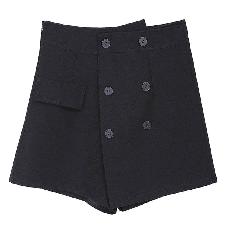 High-Waisted Black Buttoned Shorts