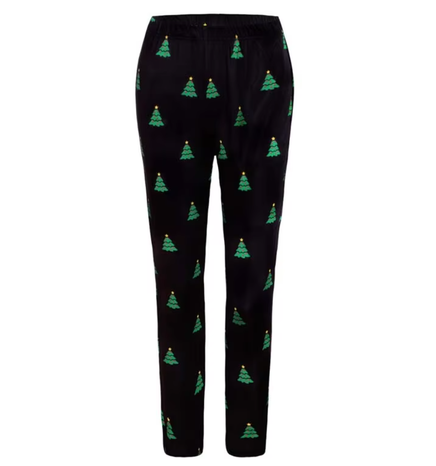 Women's Holiday Print Leggings - Black and Green Christmas Tree