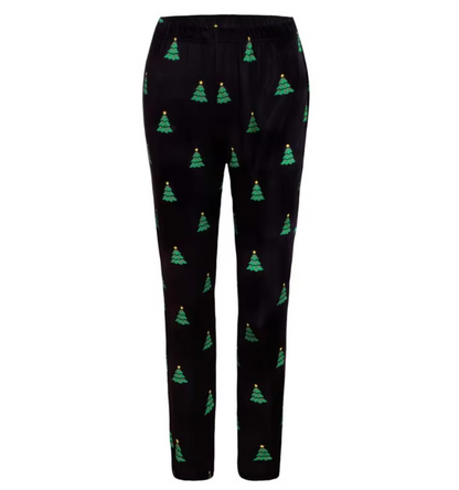 Women's Holiday Print Leggings - Black and Green Christmas Tree