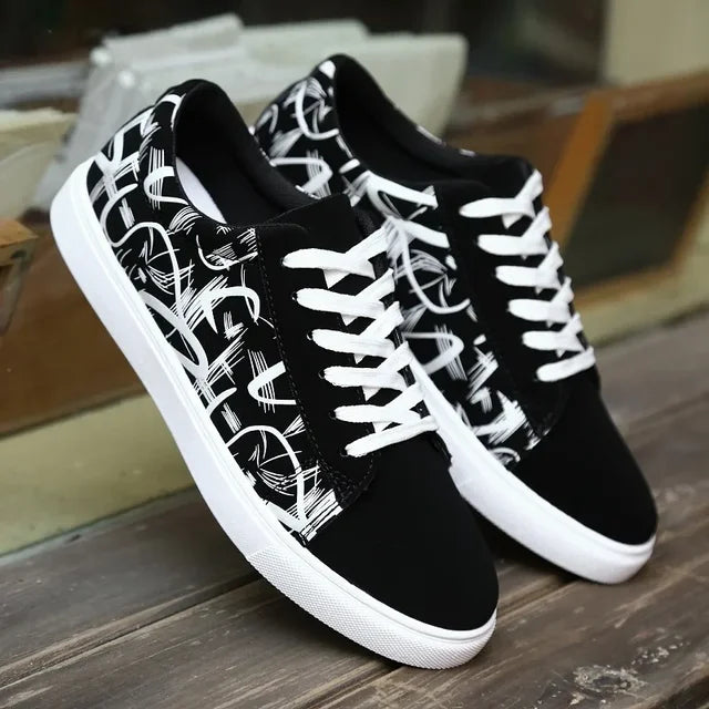 Urban Edge: Men's Graffiti Art Vulcanized Canvas Sneakers
