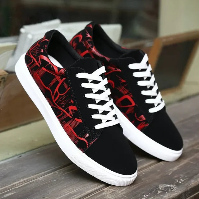Urban Edge: Men's Graffiti Art Vulcanized Canvas Sneakers